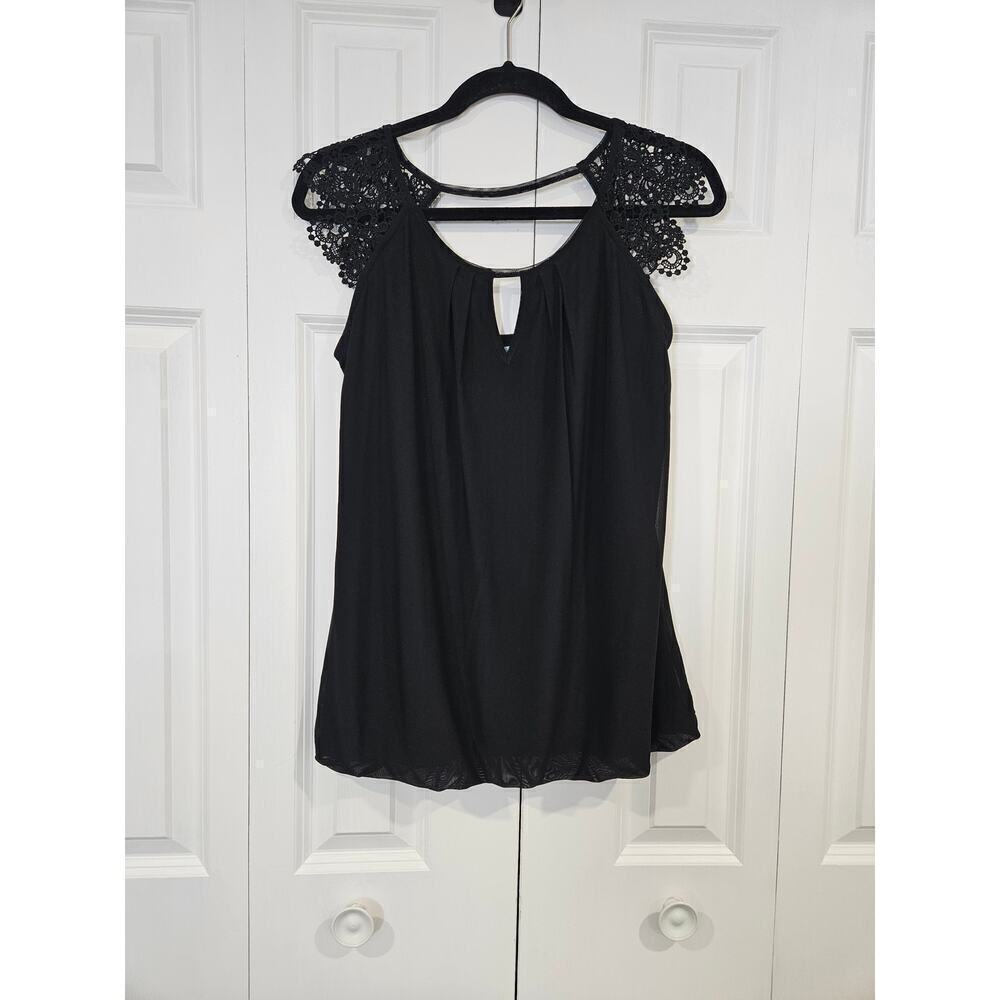 Maurices Crochet-Sleeve Top Bubble Hem Black Medium